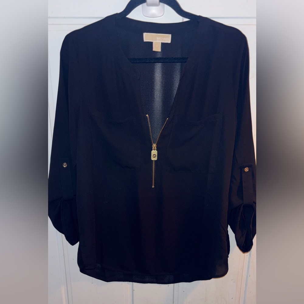 Michael Kors Black Blouse with Gold Accent